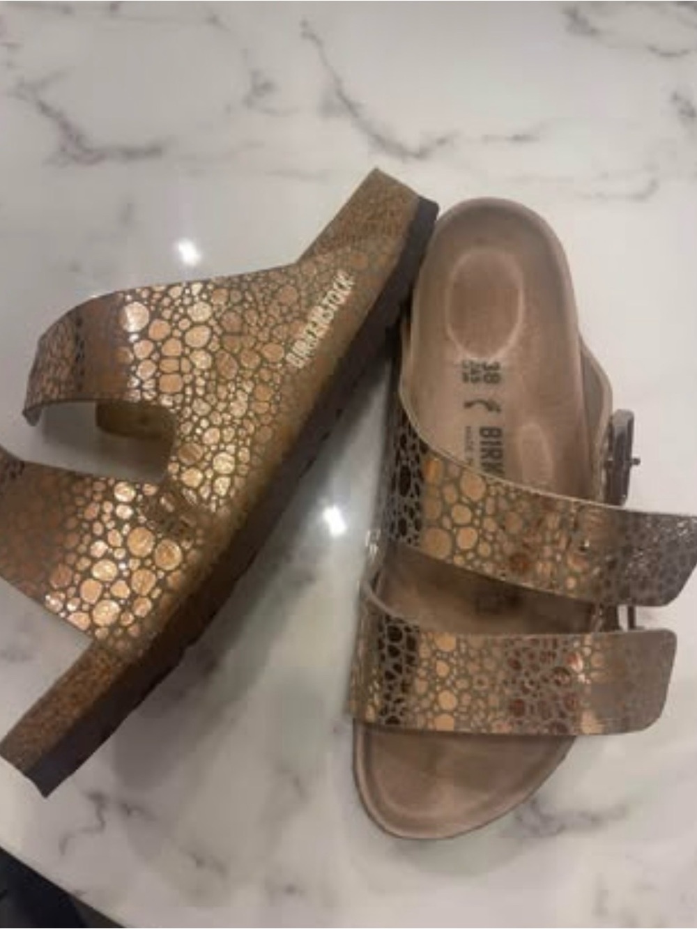 Women's Rose Gold Double-Buckle Slide Sandals - Picture 2 of 4